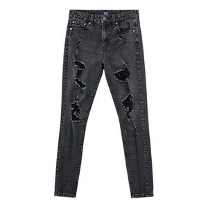 Aeropostale Womens 6 Black High Rise Skinny Jeans Distressed Ripped Raw Hem